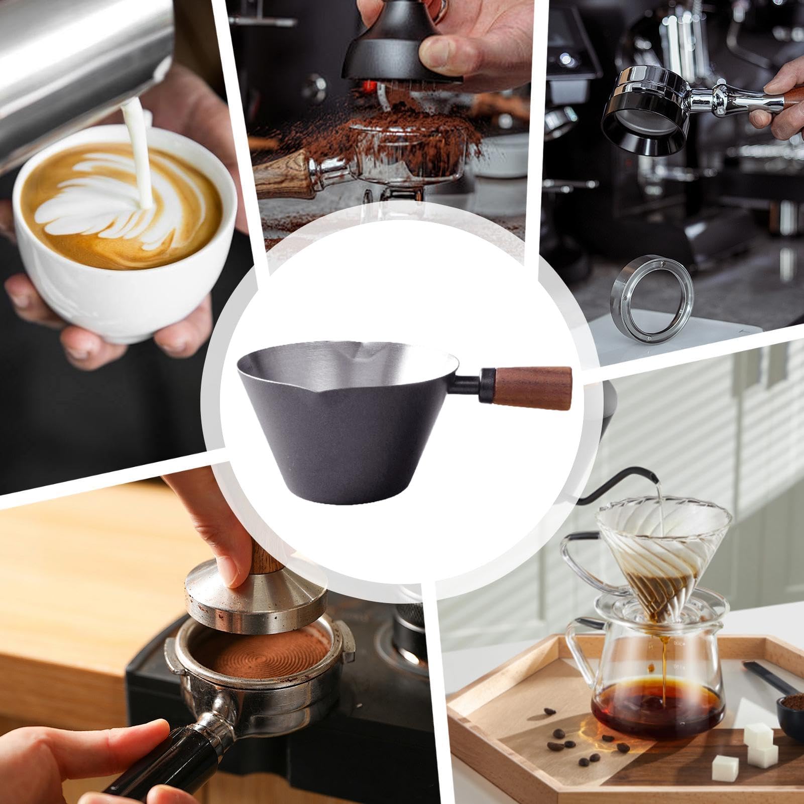 Espresso-maatbeker met handvat, 100 ml, 304 roestvrij stalen espressokopjes, 2 stuks dubbele V-vormige schenktuit en dubbele schaal, metalen espresso- borrelbeker