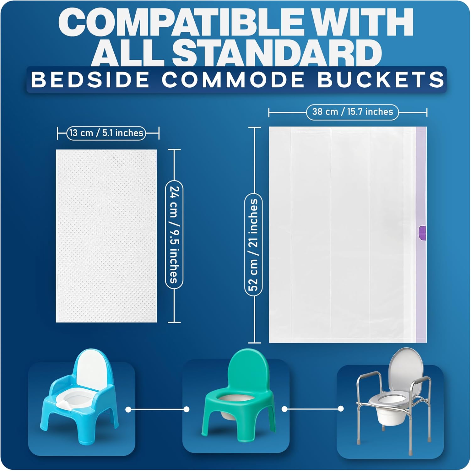 Commode Liners with Absorbent Pads | Value Pack 60 Count Universal Fit | Bedside Commode Liners Disposable and Pads for Adult Commode Chairs - Image 2