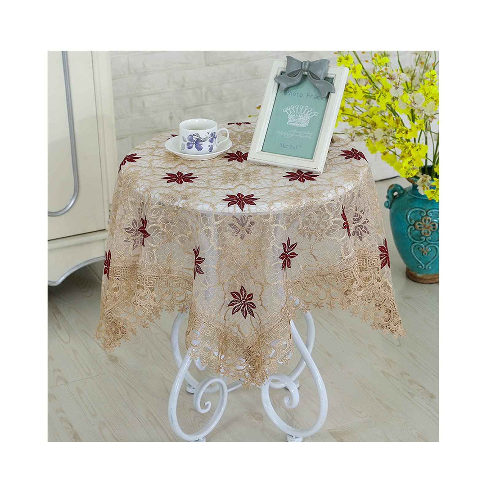OPFdfhDFH Tablecloths, Floral Embroidered Tablecloth,Macrame Fabric Table Cloths for Parties,Dust-Proof Cover for Dining Party Wedding-C 150x150cm(F,110x110cm(43x43inch))