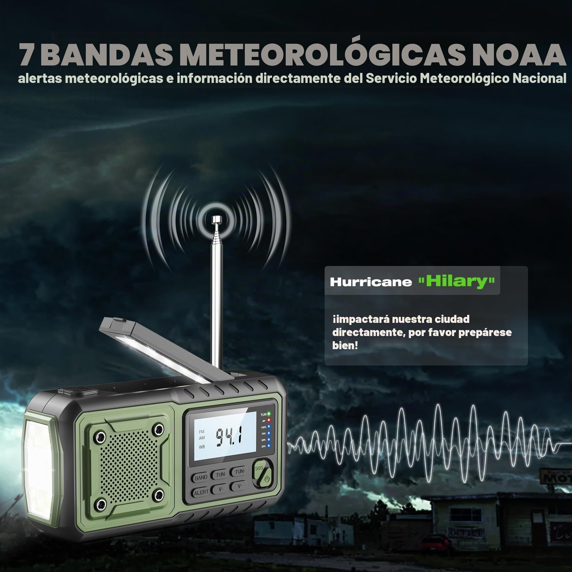 Radio de emergencia con manivela, radios meteorológicas de 5000 mAh, radios solares con manivela de emergencia, radio de alerta meteorológica NOAA/AM/FM, alarma SOS, linterna y lámpara de lectura
