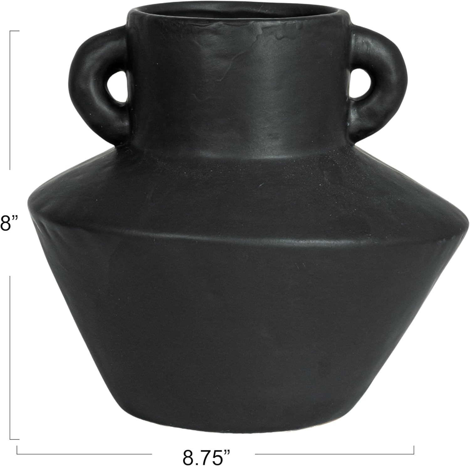 Bloomingville Round Stoneware Vase with Reactive Glaze Finish and Vertical Handles, Black
