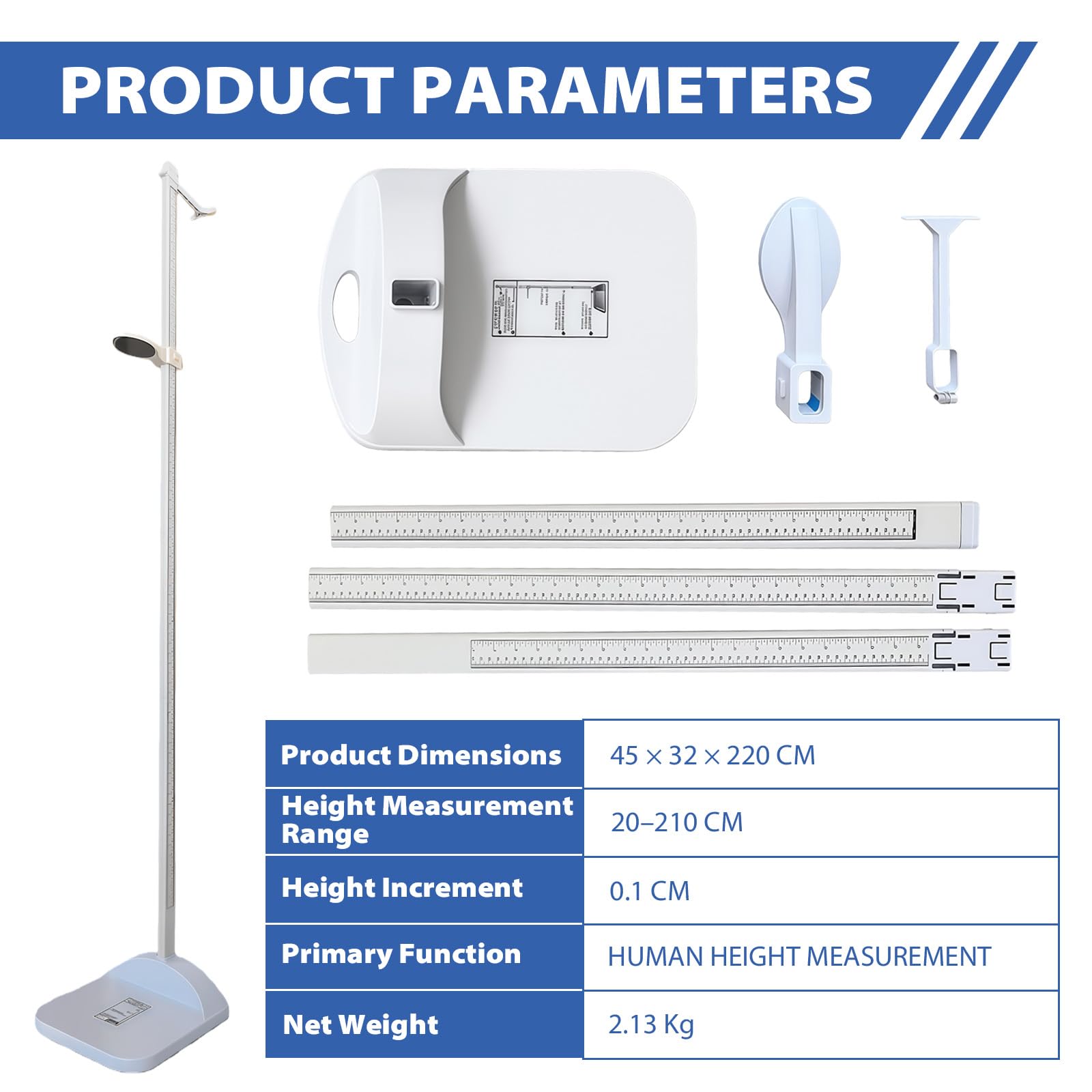 Stadiomètre Portable 20 à 210 cm, Barre de Mesure de Hauteur avec Double Affichage Gradué, Altimètre Numérique Amovible, Toise de Mesure Taille Médicale Jauge de Hauteur pour la Maison, L'école