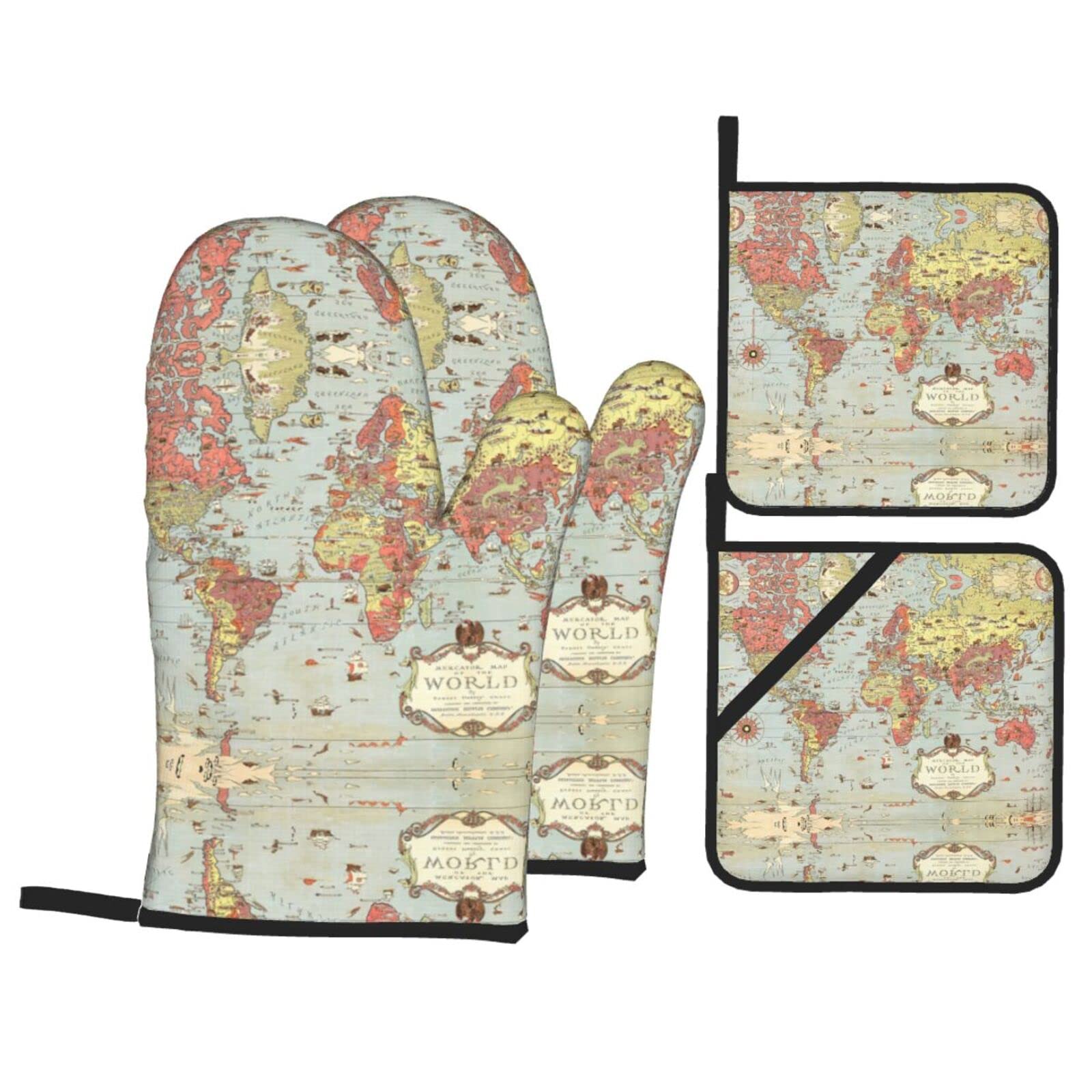 Maniques isolantes lot de 4 en coton anti-brûlure cuisine carte du monde
