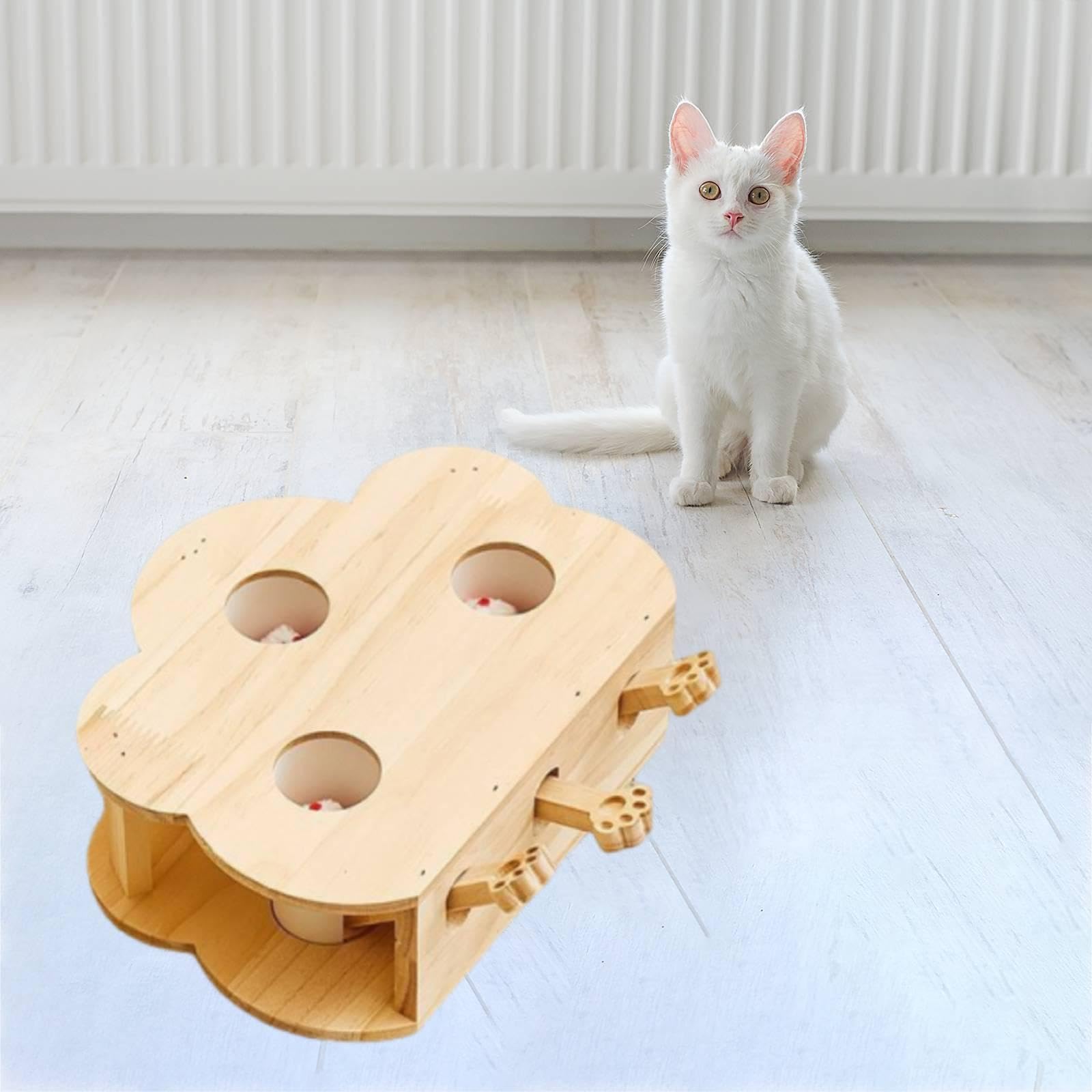 Whack a Cat Toy: Interattivo in Legno per Gatti, Gioco di Cattura E Apprendimento a più Livelli per Gatti Attivi, Ideale per La Casa, 3 Fori