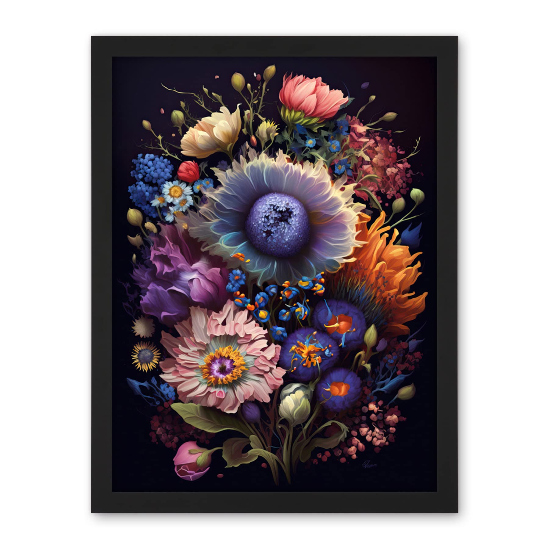Artery8 Flower Bouquet Purple Pink Orange Floral Art Artwork Framed Wall Art Print 18X24 Inch