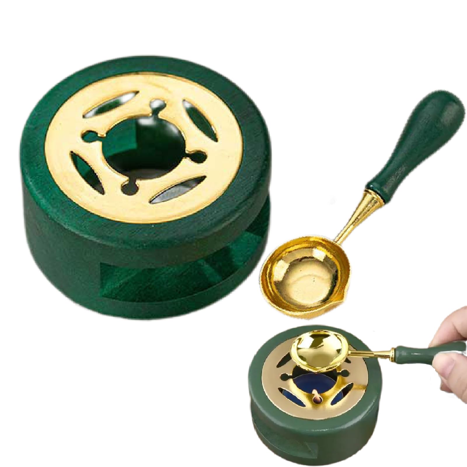 Kit Chauffe-Cire Vintage En Bois Avec Cuillère - Réchauffeur Scellant Cire Pour Cachets Et Décoration