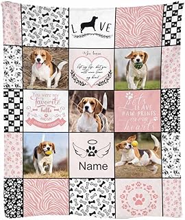 Personalized Dog Memorial Gifts Fleece Blanket Plush Blanket Throw 5 Pet Photos Traveling Throw Blanket Paws and Bones Lightweight Soft All Season Use Dream Gifts 50