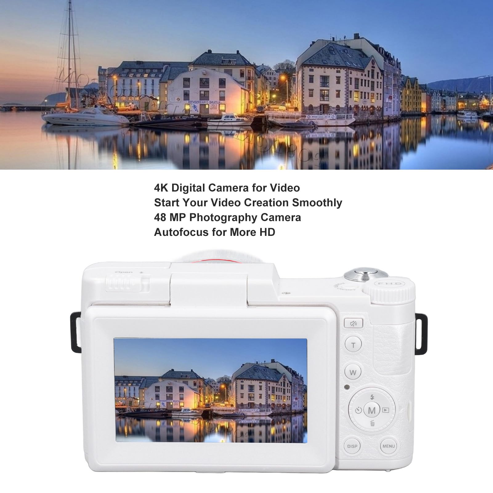 Cámara Digital 4K para Fotografía, Enfoque Automático, Cámara Vlogging de 48MP para Youtube con Pantalla Abatible de 3'' y 180°, Cámara de Viaje Compacta con Zoom Digital 4X y