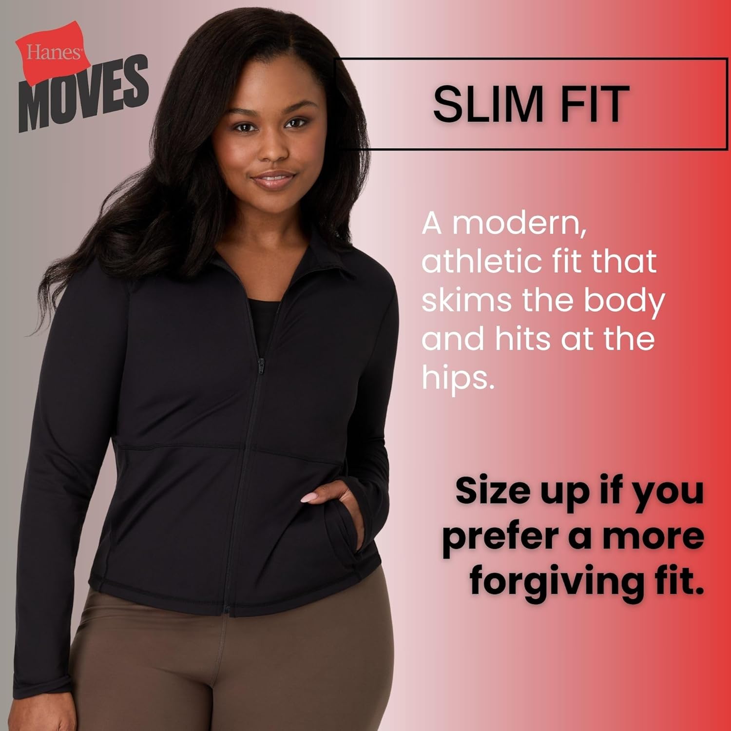 Hanes Women's Jacket, Moves Full-Zip Workout Jacket, Moisture-Wicking Outwear, Soft & Stretchy Athletic Wear for Women