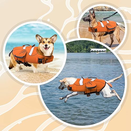 Miniatura 9 de DENTRUN Chaleco salvavidas para perros pequeños, chaleco de natación ajustable Ripstop con asa de rescate, chaqueta de flotación de seguridad de