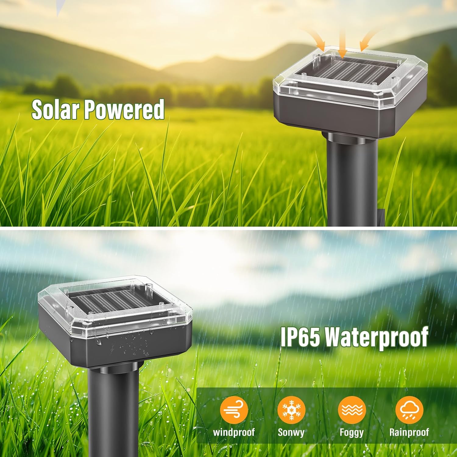 Solar Powered Mole Repellent - 10Pack, Snake Repellent for Yard Gopher Mole Repellent for Lawn Garden, Waterproof Pest Control Outdoor Keep Moles Out of Yard, Square, Black