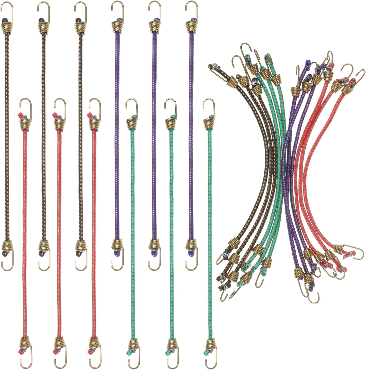 12 Pack Small Bungee Cords with Hooks, 10 inch Adjustable Mini Bungee Cords for Outdoor Camping, Small Stretchy Cord for Luggage Roof Racks Tents Tarps Bikes Car Rvs