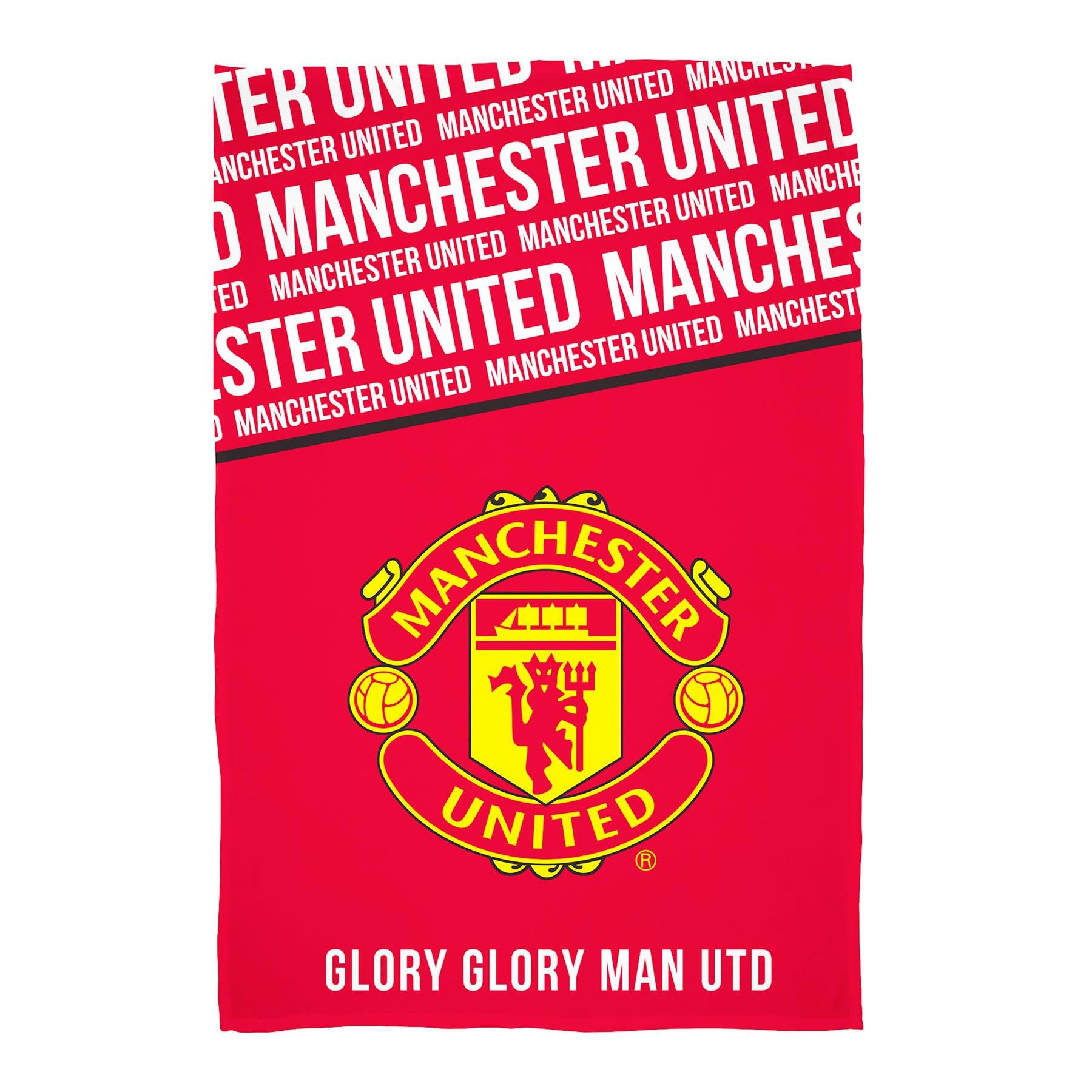 Character World Manchester United Fleece Throw Blanket | Super Soft, Crest Design | Red & White Bold Text Pattern | Warm Super Soft Feel Throw | Perfect for Home, Bedroom, Sleepovers & Camping