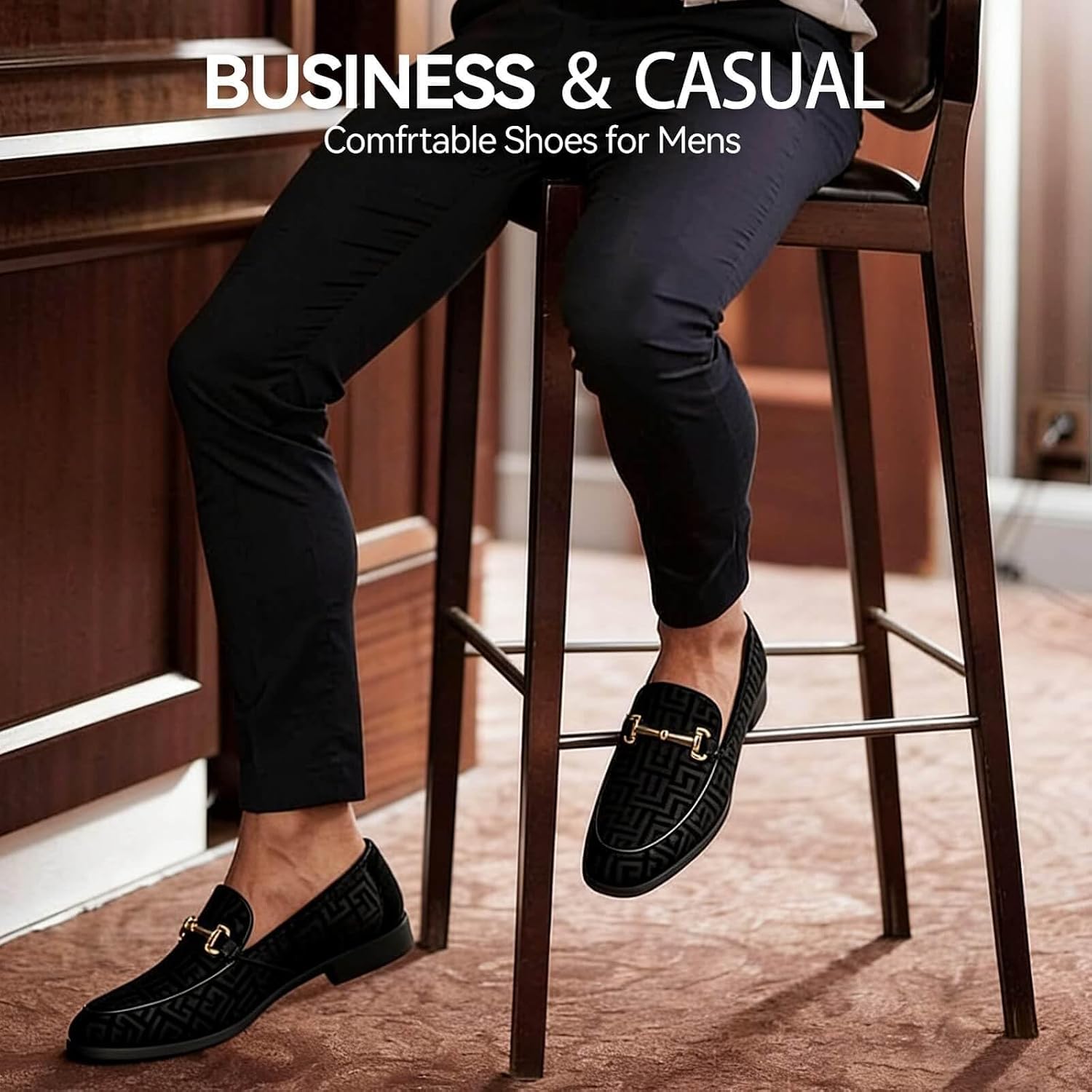 Mens Loafers Dress Shoes Tuxedo Velvet Suede Slip-on Comfortable Business Formal Mocasines Shoes Classic Gold Buckle Prom Party Wedding Lightweight Driving Adult