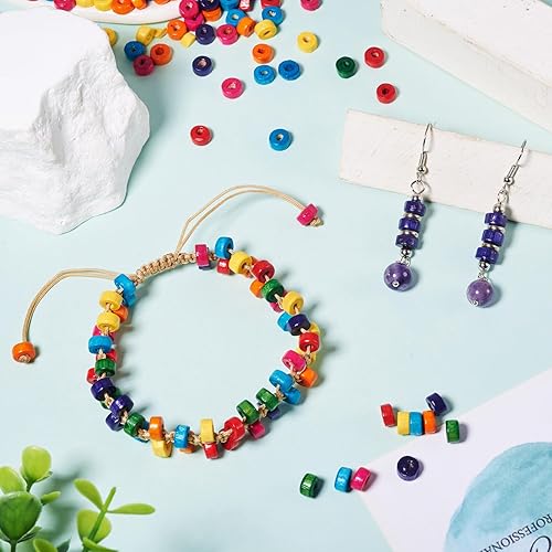 Miniatura 2 de Craftdady 200 cuentas espaciadoras de madera redondas planas naturales de 0.236 x 0.118 in, colores mezclados, cuentas sueltas de madera para hacer