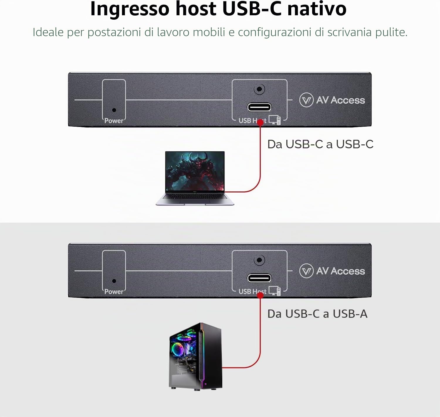 AV Access Estensore USB 3.0 su Cat6a/7 100M/328FT, 4 porte USB 3.2, ingresso USB-C, Plug and Play, nessun driver, supporta tutti i sistemi operativi, tastiera e mouse USB su Ethernet