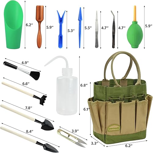 Miniatura 3 de Kit de herramientas para suculentas con bolsa organizadora, 13 piezas de herramientas de jardinería para interiores, mini herramientas de mano para