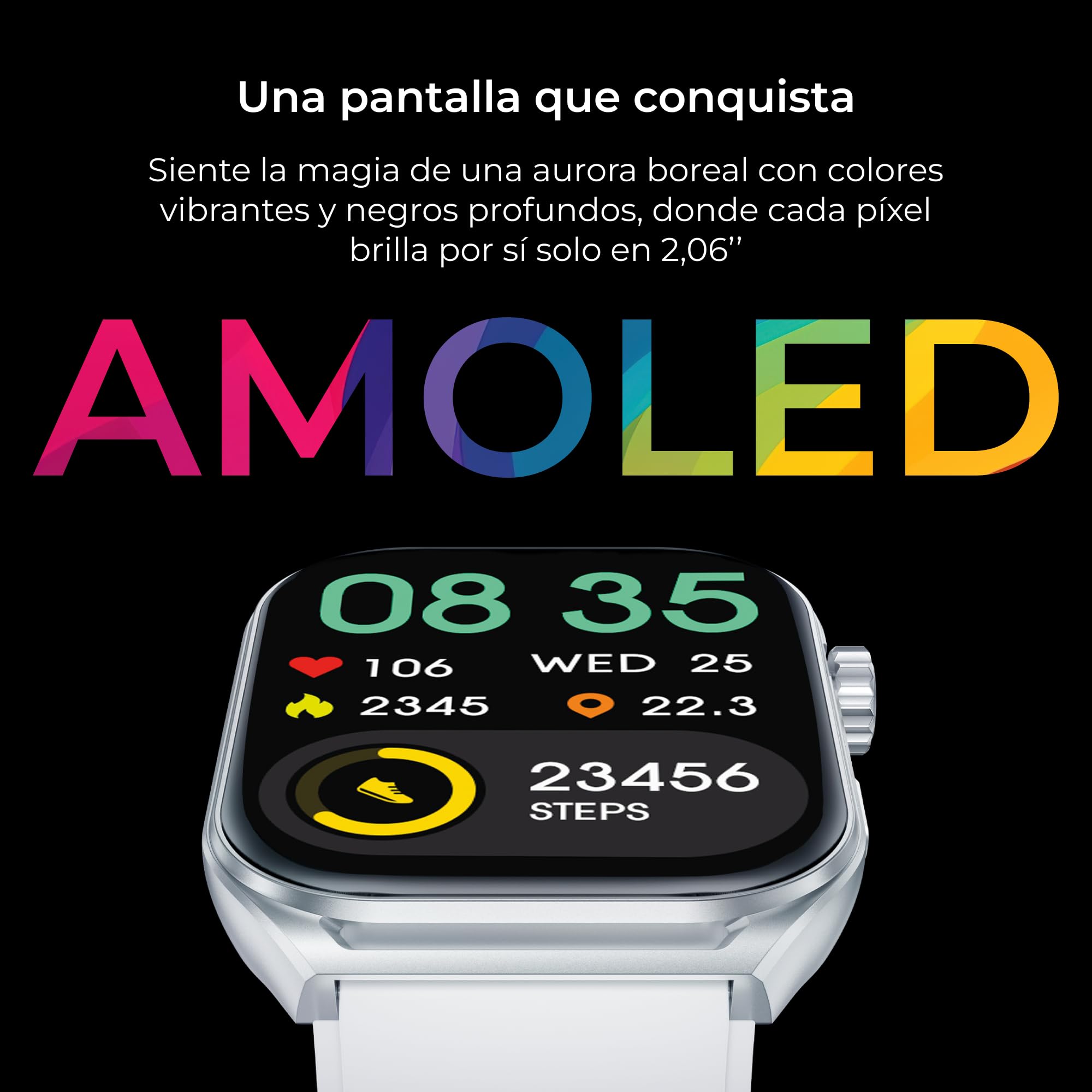 KSIX Smartwatch Urban Move noir, écran AMOLED 2,06", messages, mains libres, assistant vocal, 100+ modes sportifs
