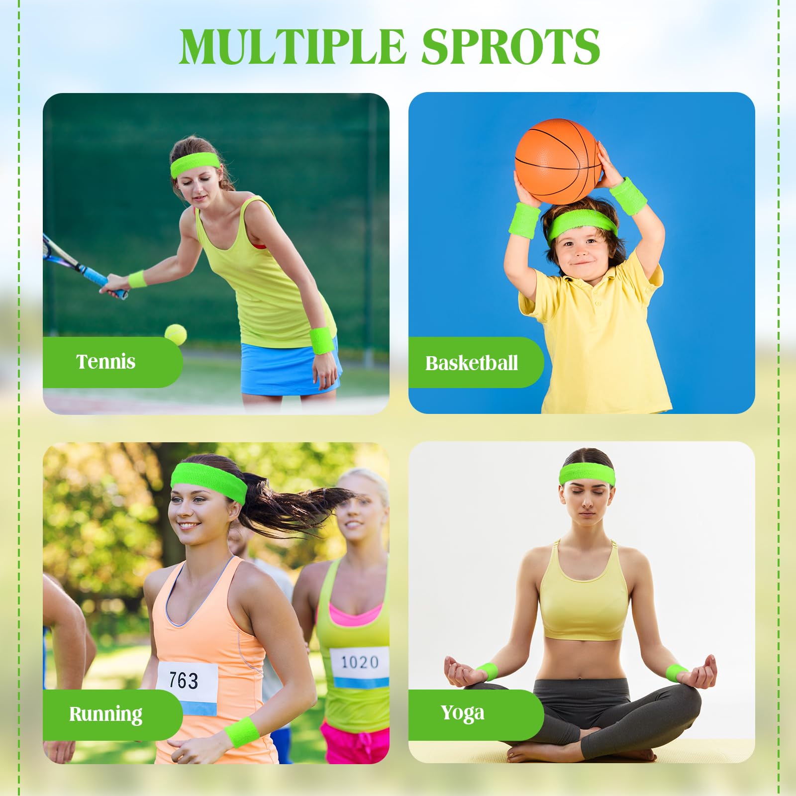 Set di 72 fasce per il sudore fluo e braccialetti per competizioni sportive, feste, ginnastica, tennis, perfetto per uomini e donne