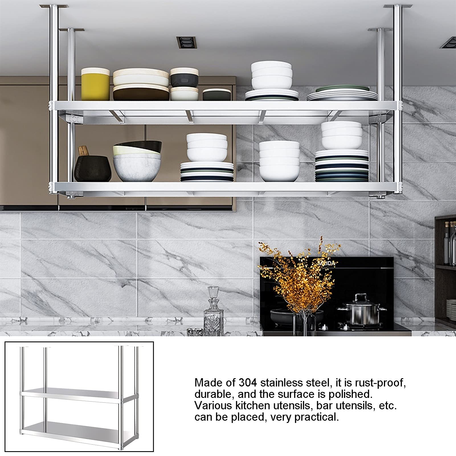 Mensola da soffitto Mensole da Parete Moderne galleggianti a 2 Livelli, mensole per Piante da Bar per personalità con Supporto per Fiori a soffitto, mensole da Cucina industriali i