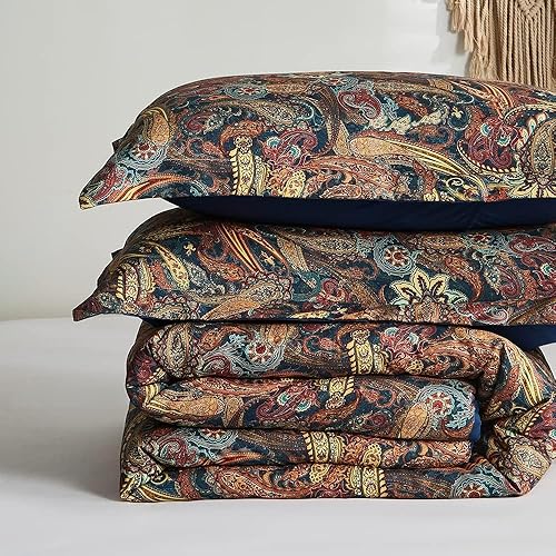 Miniatura 5 de Ikawaapurry Juego de edredón floral tamaño King para cama King, juego de ropa de cama bohemio con estampado de cachemira, esponjoso, ligero, flores,