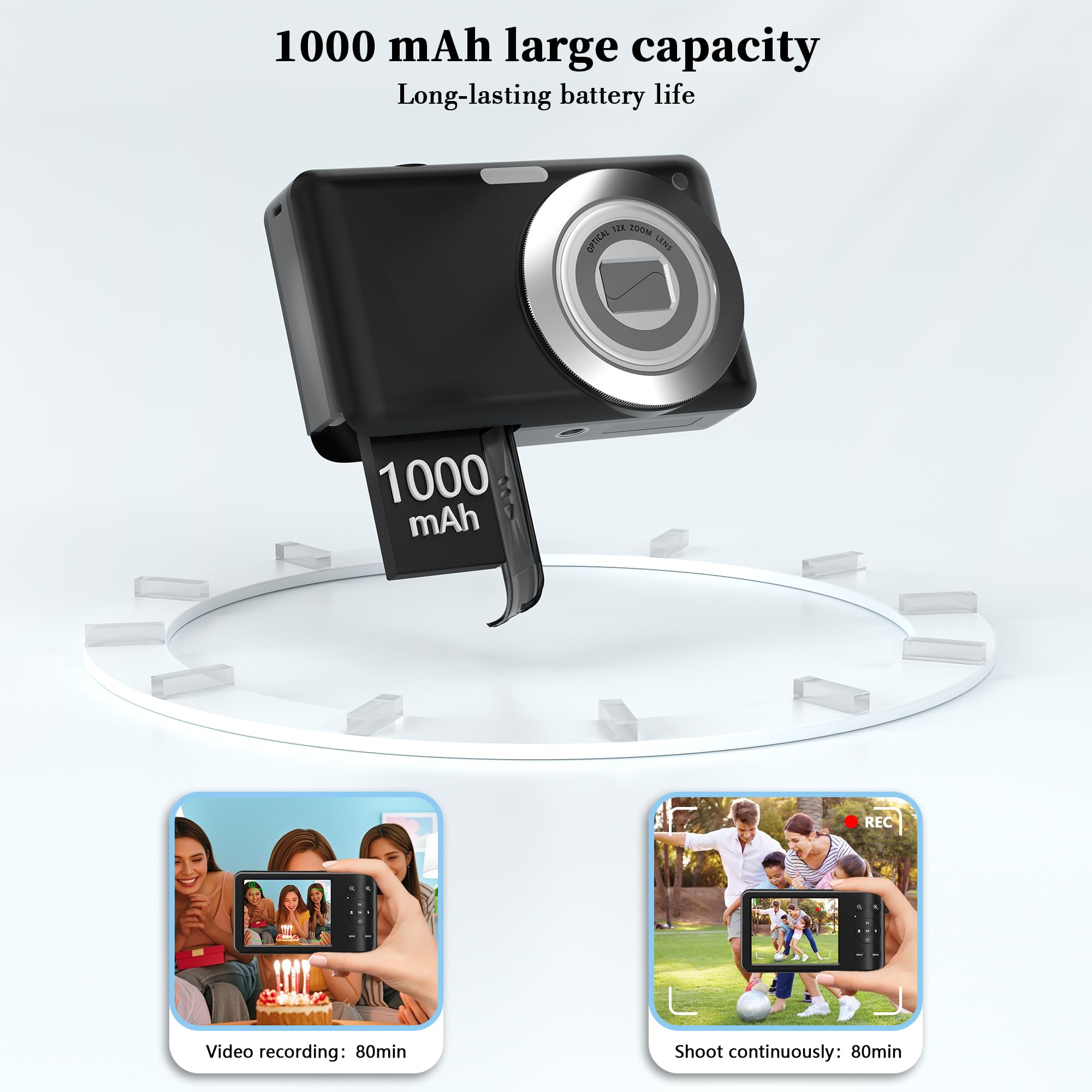 Fotocamera digitale 4K 64MP: zoom ottico 12X fotocamera digitale compatta portatile con autofocus, anti-shake e scheda tascabile da 64 GB per vlogging viaggi per adulti adolescenti studenti
