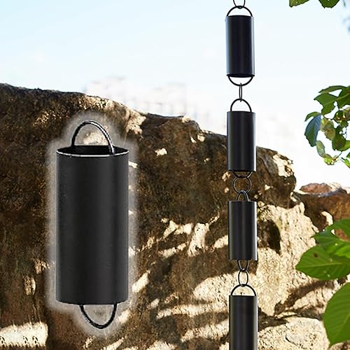 EliteBloom Rain Chain Hanging Cylinder Rain Catcher, Aluminum Alloy Divert Water Rain Chain for YardsBalconyCorridor, Black Powder Coated Downspout