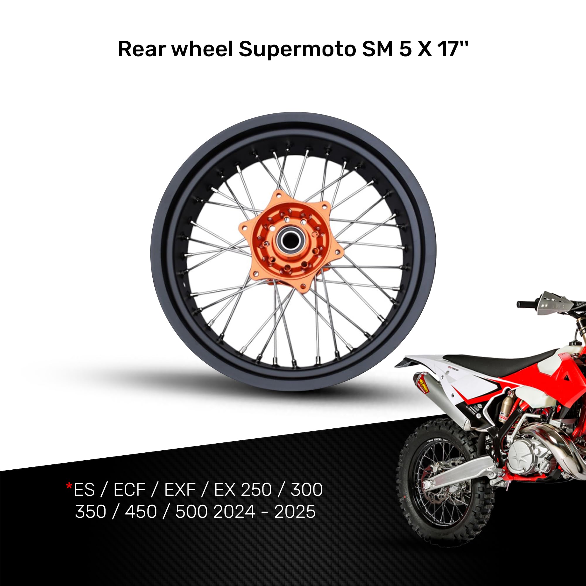 avdb -moto felga/szprychy, koło tylne 15" x 17" kompatybilne z KTM SX 300 2023-2024, SXF 250 2023-2024, SXF 350 2023-2024, HUSQVARNA FC 450 2023-2024, GAS EX 250 EX 252024-X Supermoto (pomarańczowy)