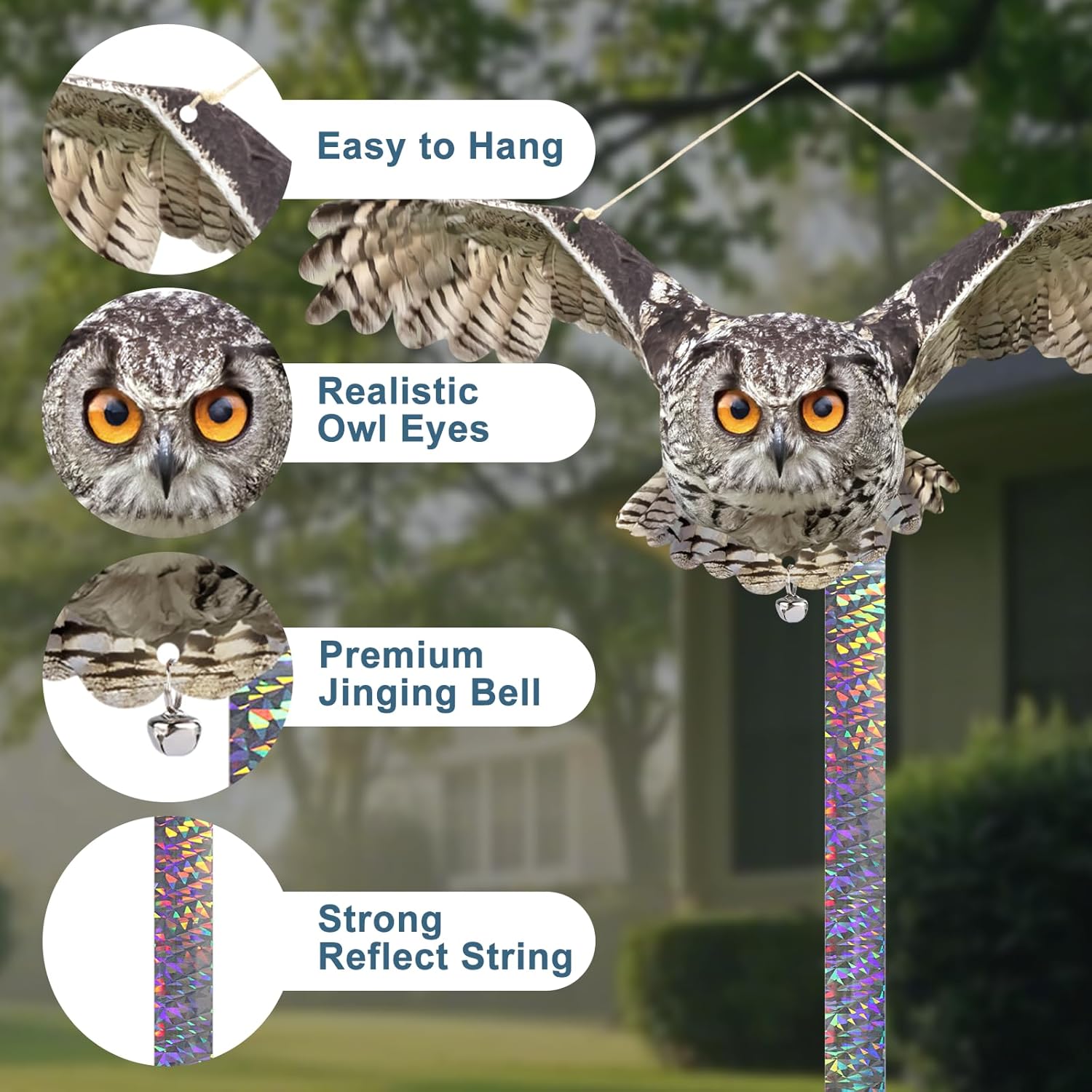 2PCS Plastic Owl to Scare Pigeon, Dual-Side Printed Fake Owl Control Device for Garden Patio Windows Farm - Image 3