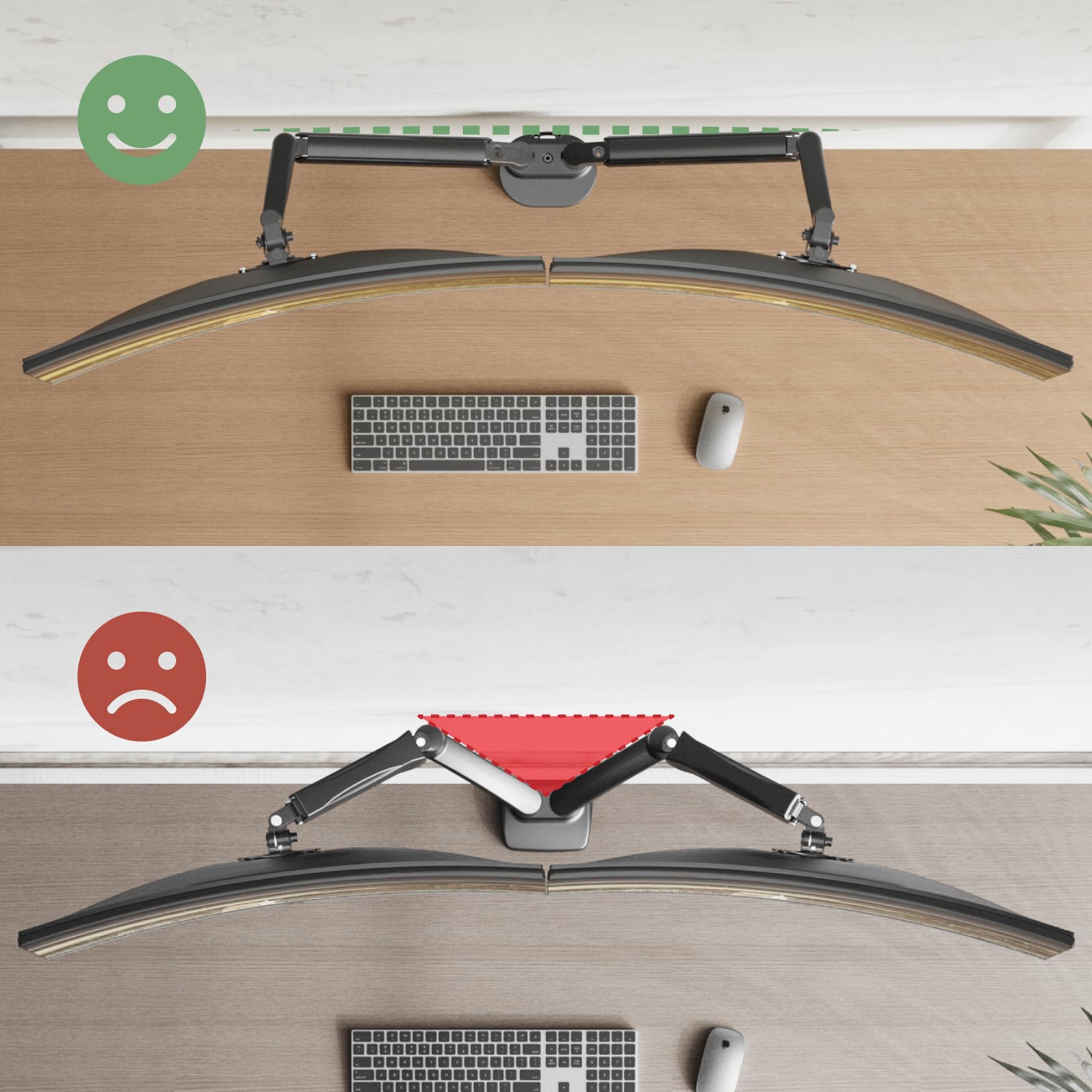 UPGRAVITY Supporto per doppio monitor, supporto per doppio monitor per due schermi ultrawide da 13"-34" piatti/curvi per computer, bracci doppi per monitor a basso profilo, supporta fino a 26,4 bs,