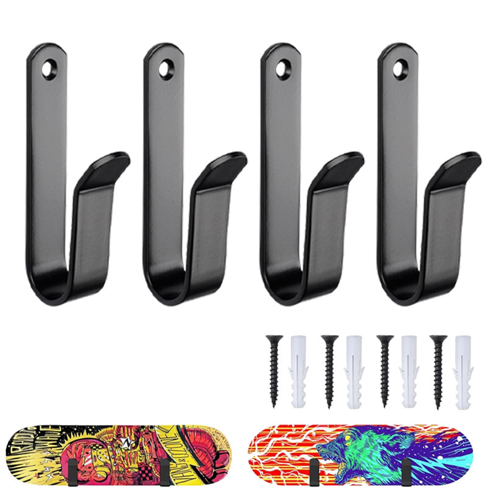 4 Pezzi Porta Sci da Muro per Skateboard con Viti, Supporto da Parete per Snowboard, Porta Snowboard da Parete, Clip per Montaggio A Parete per Snowboard per Sci, Longboard, Wakeboard (Nero)