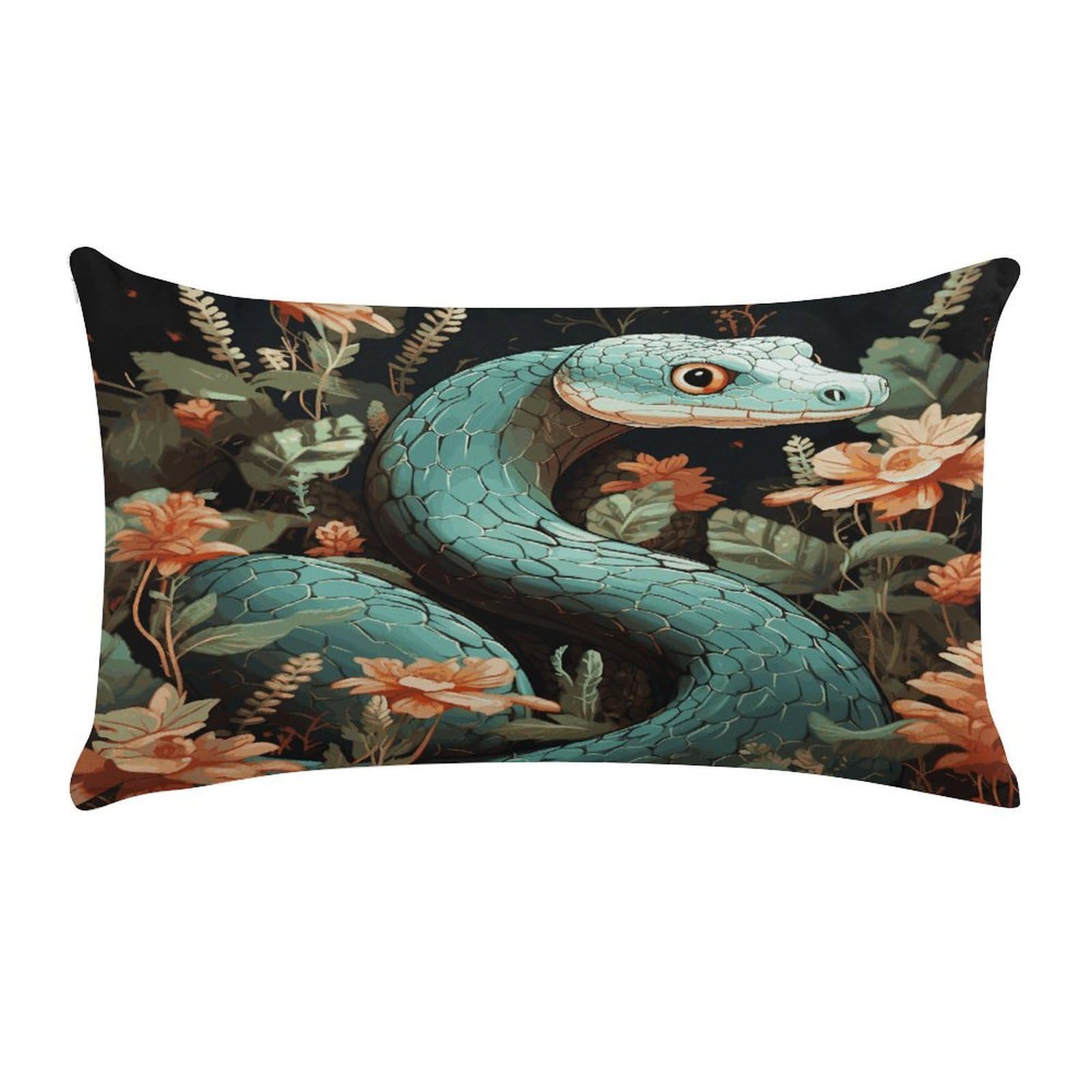 Snake and Flower Pillow Cover Super Soft Pillowcase Luxury Cozy Fuzzy Velvet Pillow Shams Breathable Standard Pillow Cases with Zipper Wrinkle-Free Pillow Cover 12 "×20 "