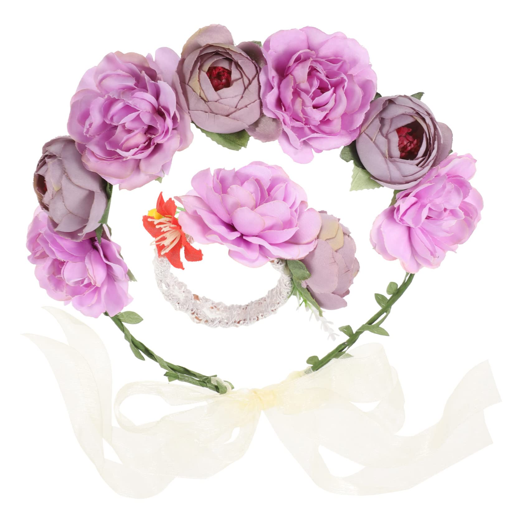 ABOOFAN 4 Juegos De Diadema Flor Niña Tocado Novia Tocado Niña Lazos Para El Pelo Accesorios De Fiesta De Té Para Mujeres De Flores Para Niñas Guirnalda Pulsera Diadema De