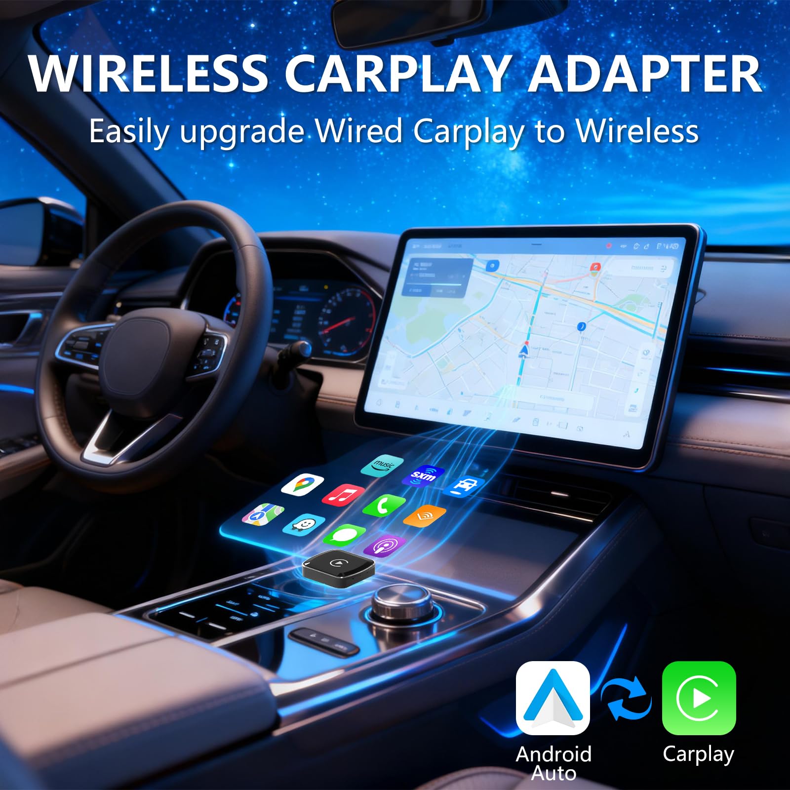 CarPlay Wireless Adapter, Mini kabelloser Car Play Adapter für iPhone, Upgrade Mini Wireless Adapter für CarPlay & Android Auto, Plug und Play Apple Carplay Box, Geeignet für Autos ab Baujahr 2015