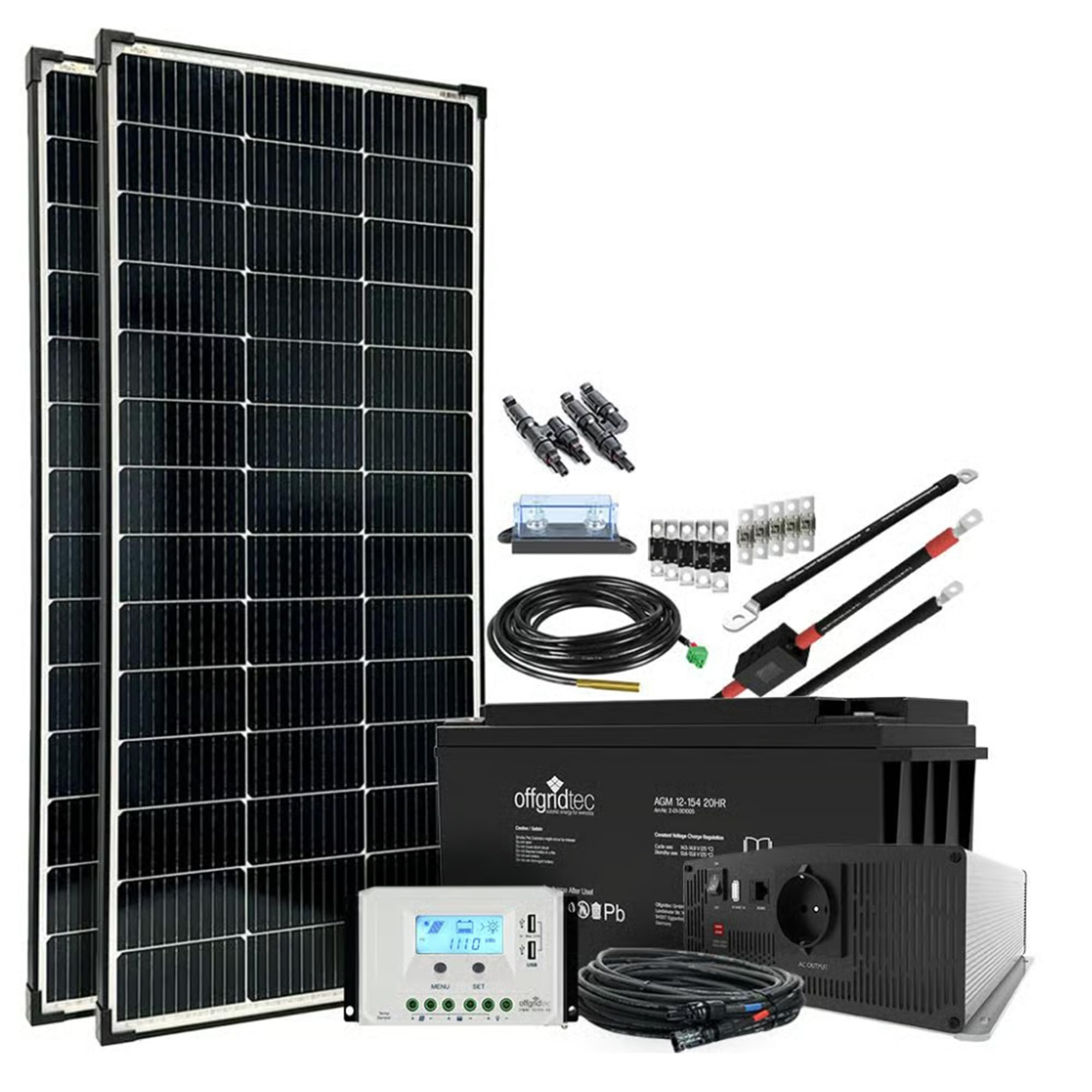 Kit d'installation solaire auto-suffisant Offgridtec XL-Master de 300 Watts - Puissance de 1 500 Watts CA hors réseau pour 12 V/230 V