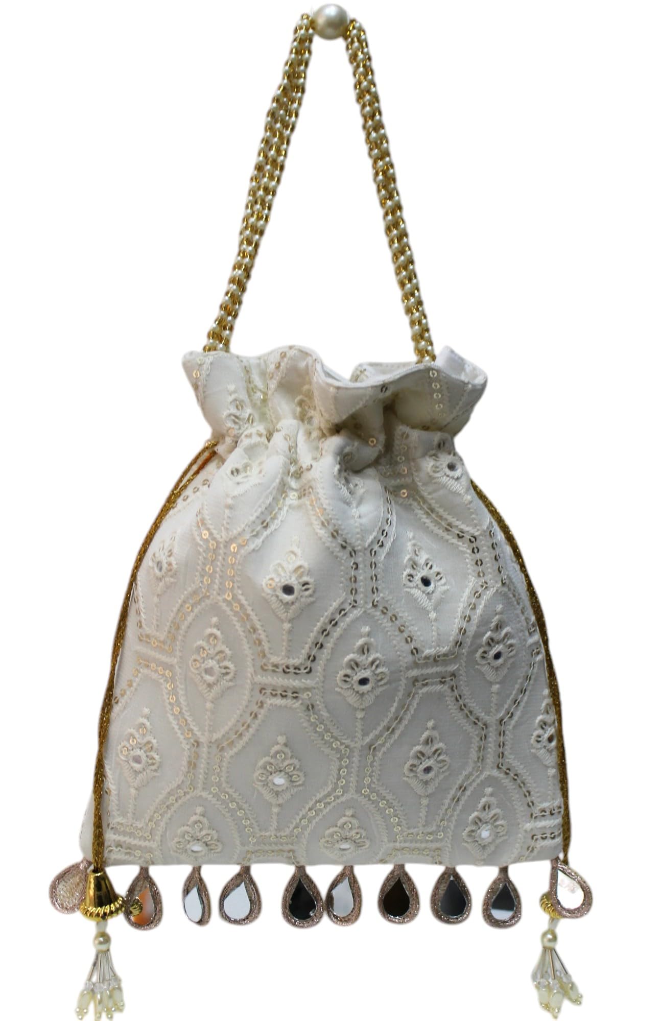 See full amazon price history chart for MILANS CREATION Fancy Potli Bag Golden Embroidery Designer Purse Drawstring Womens handbag with Pearl Handle & Tassel Weddings (Golden) MILANS CREATION Fancy Potli Bag Golden Embroidery Designer Purse Drawstring Womens handbag with Pearl Handle & Tassel Weddings (Golden) (B0CY8JTS79) Amazon Price History, Amazon Price Tracker