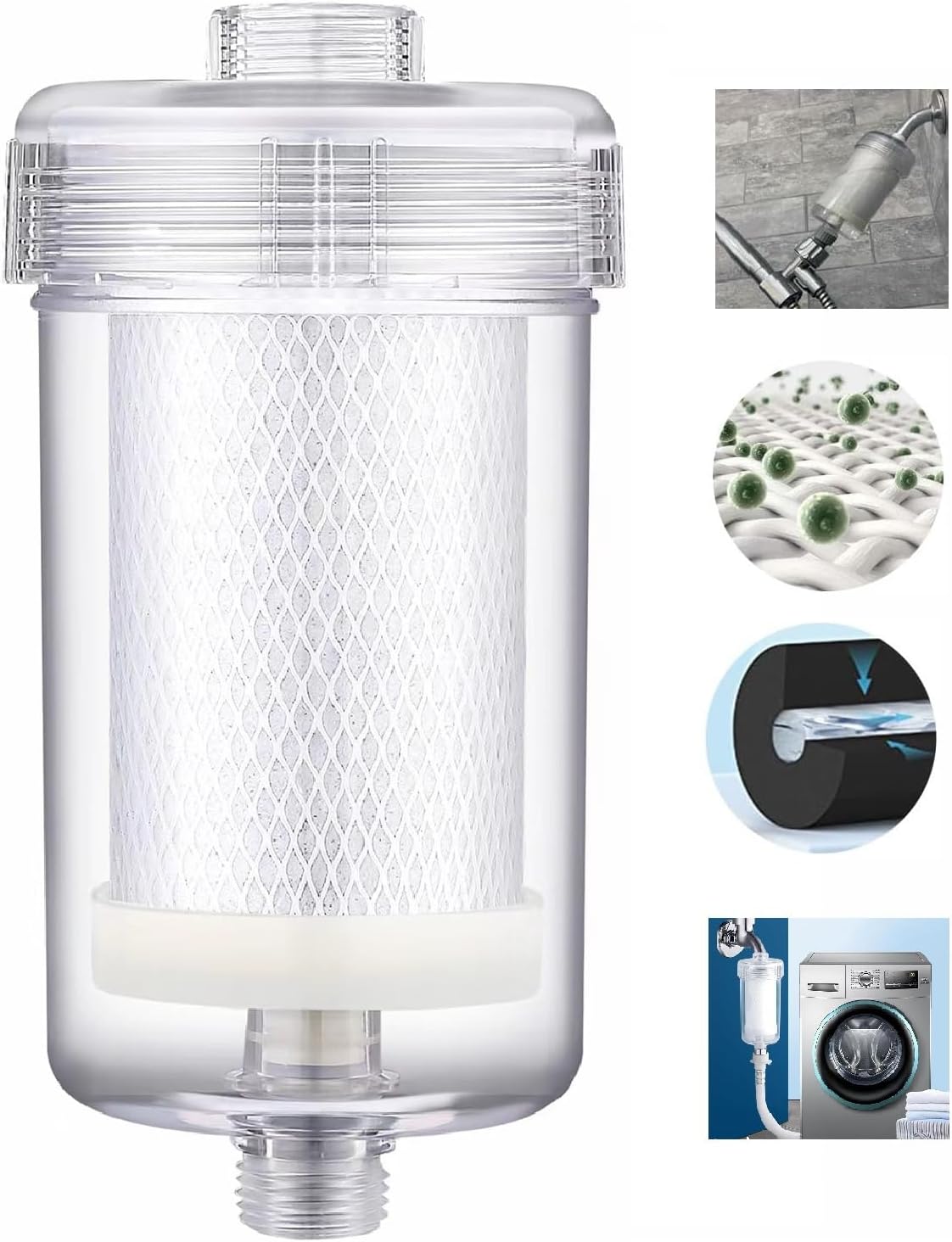 FA10 Washer Water Filter,1 Micron, 99.5% Removal of Chlorine Odor, Carbon+PP Filter Media, Soften Skin Hair & Clothes, Filter for Washing Machine, Shower, Anti Scale, 6.7" Inline