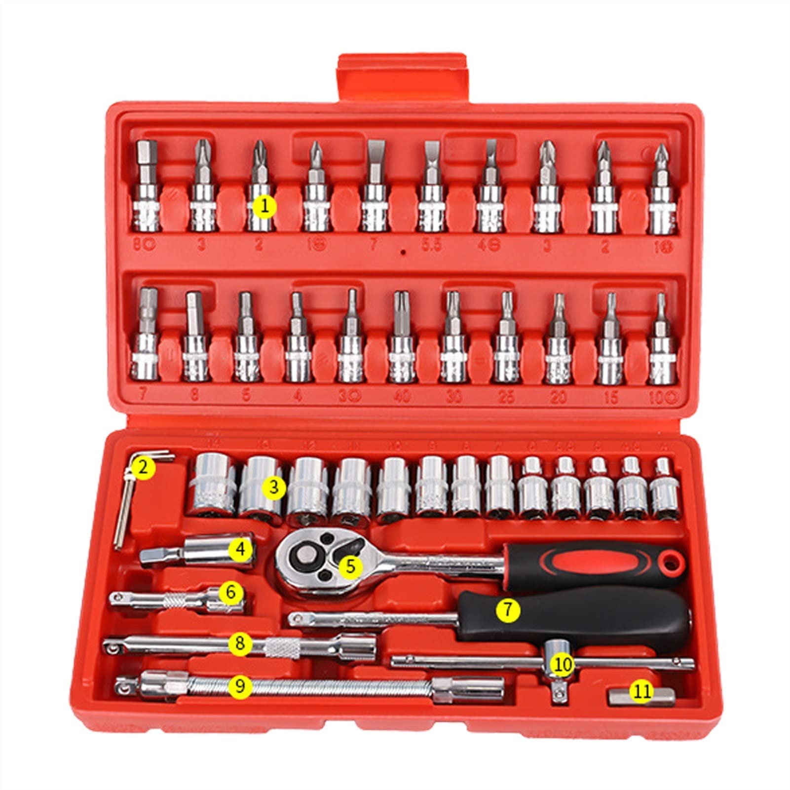Juego de herramientas Juego de 46 piezas de herramientas de reparación de automóviles Juego de dados de 1/4 de pulgada Herramienta de reparación de automóviles Llave dinamométrica de trinquete Kit d