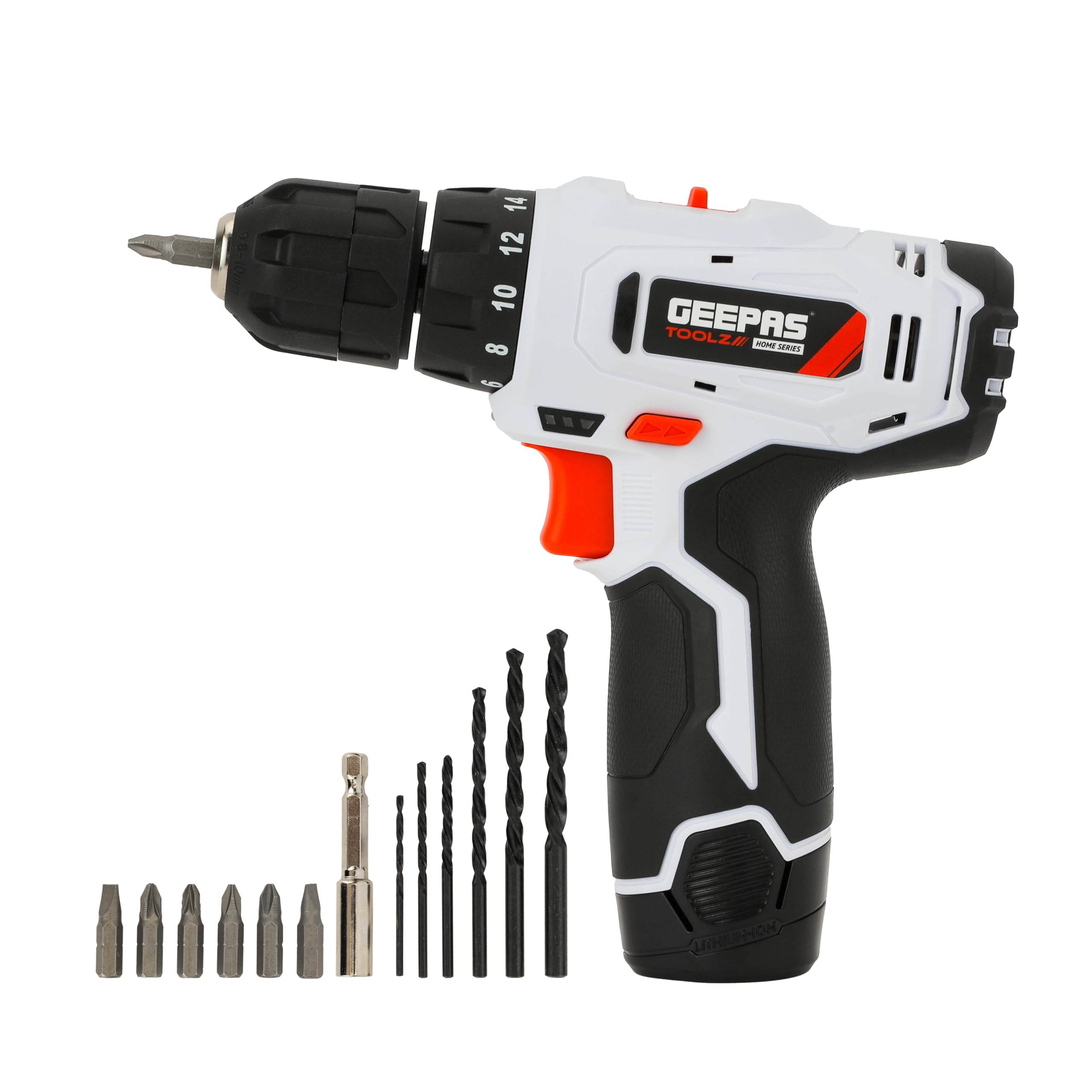 Geepas 12V Cordless Percussion Drill - Hammer Function, Screwdriver with 13 Pcs Drill, 15+1 Torque Setting | No Speed Load 0-550RPM | 1 Year Warranty