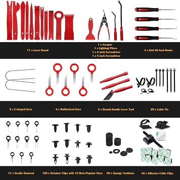 280Pcs Car Trim Removal Tool Kit Include Plastic Pry Tool, Clip Pliers, Hook Pick,Stereo Radio Removal Keys for Removing Panel, Door Panel,Radio,Stereo (High Hardness, No Damage to the Car)