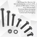 800PCS M3 Screws Assortment,Nylon Screws,Assorted Machine Screws M3 Nylon Screw Nut Black Socket Head Screw Washer Combination Kit Fasteners Hardware Accessories Hex Socket Cap Hex Nut
