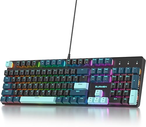 surmen Teclado cremoso de tamaño completo con teclado numérico, 104 teclas RGB con cable teclado mecánico para juegos retroiluminado con teclas PBT,