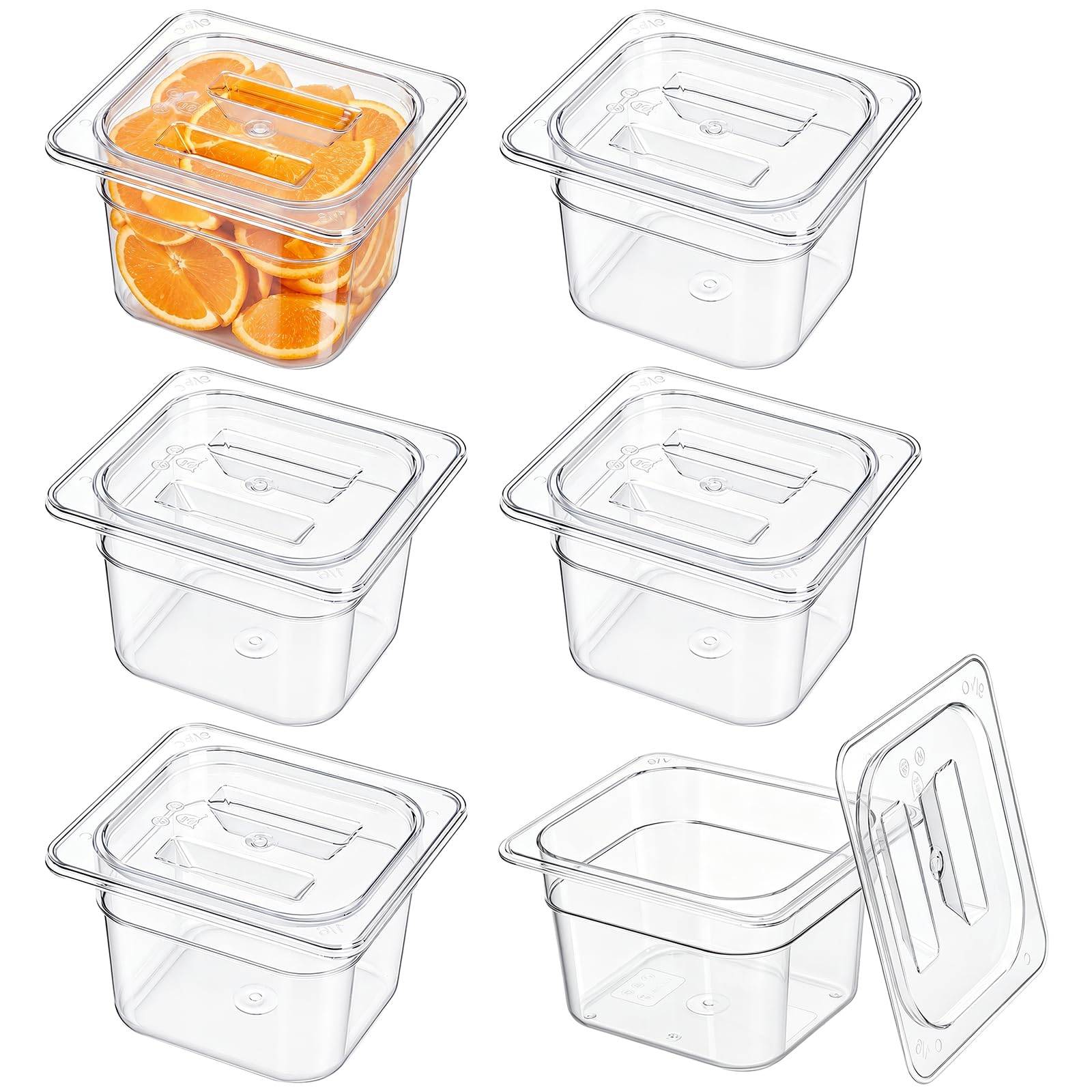Bekith Confezione da 6 padelle Gastronorm da 1/6 con coperchio, contenitori per alimenti con coperchio, in plastica trasparente, contenitori per insalata, per cucina, ristorante, bar, 10 cm di
