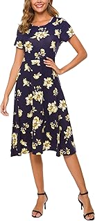 Women's Floral Print Short Sleeve Flared Midi Dress - Buy now