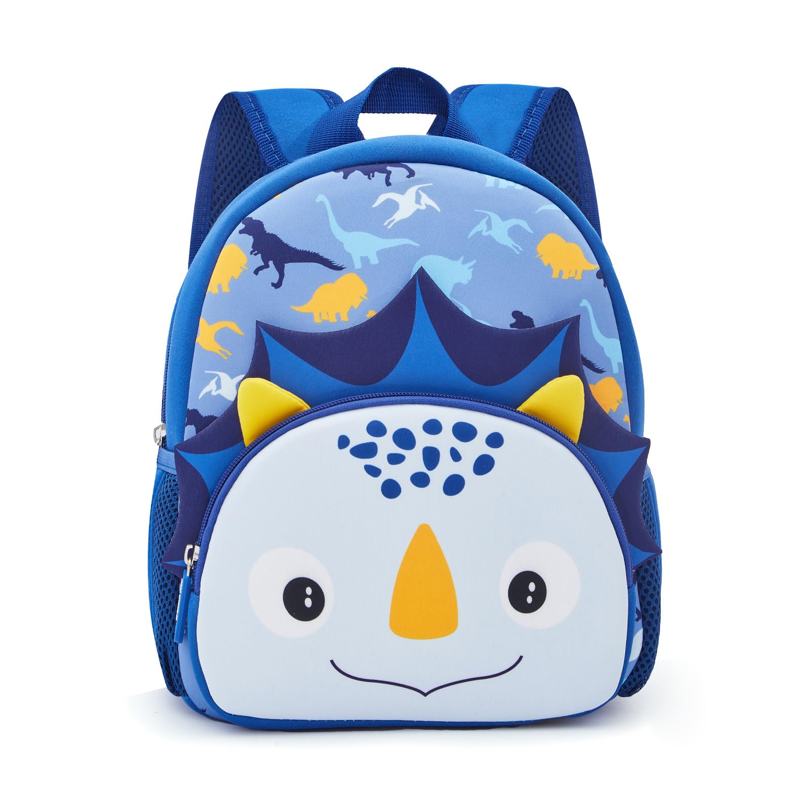 KK CRAFTS Preschool Backpack Toddler Neoprene Animal Schoolbag Lunch backpack for Kids Boys Dinosaur(Blue Triceratops)