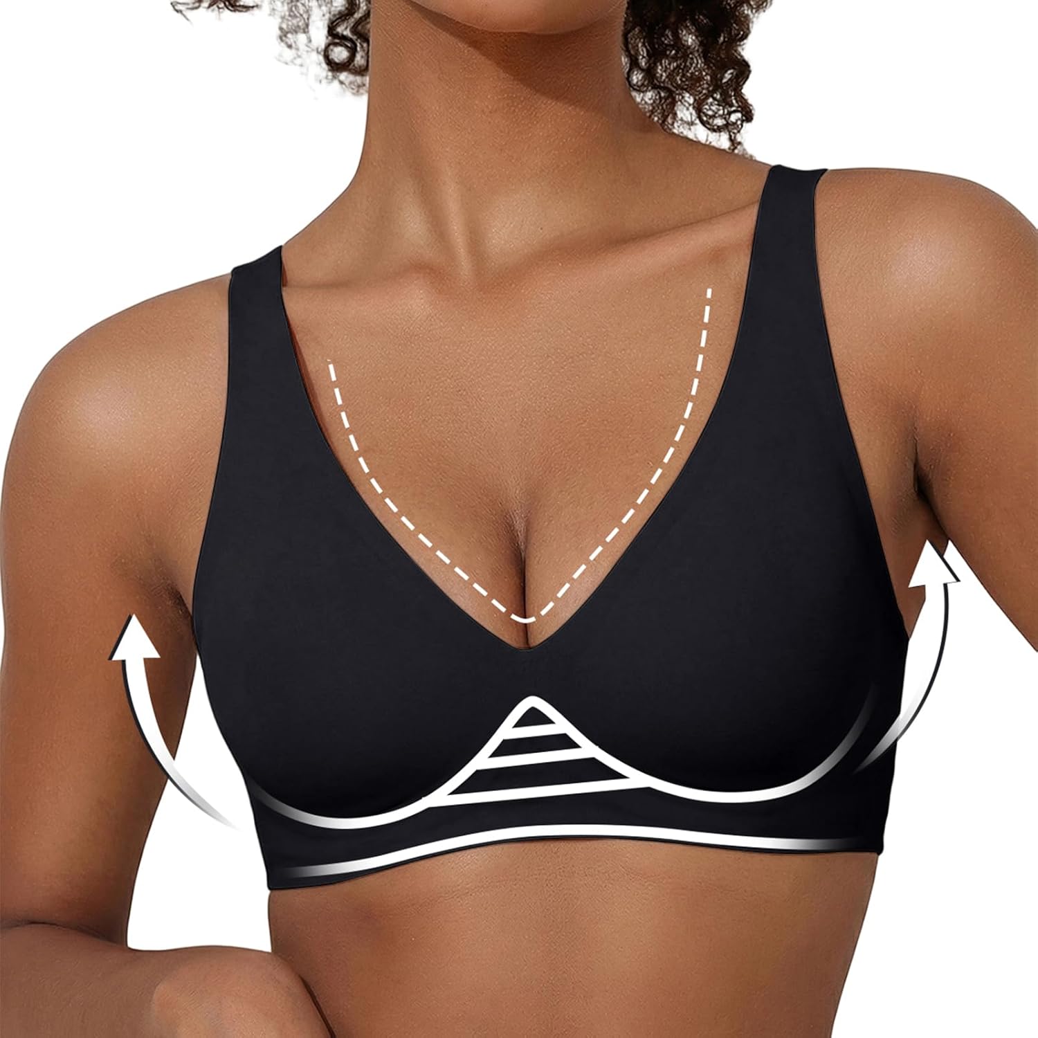 PrettyGuide Womens Jelly Bra Wireless Supportive Seamless Bras Deep V Push Up Bralette No Underwire Comfort T Shirt Bra