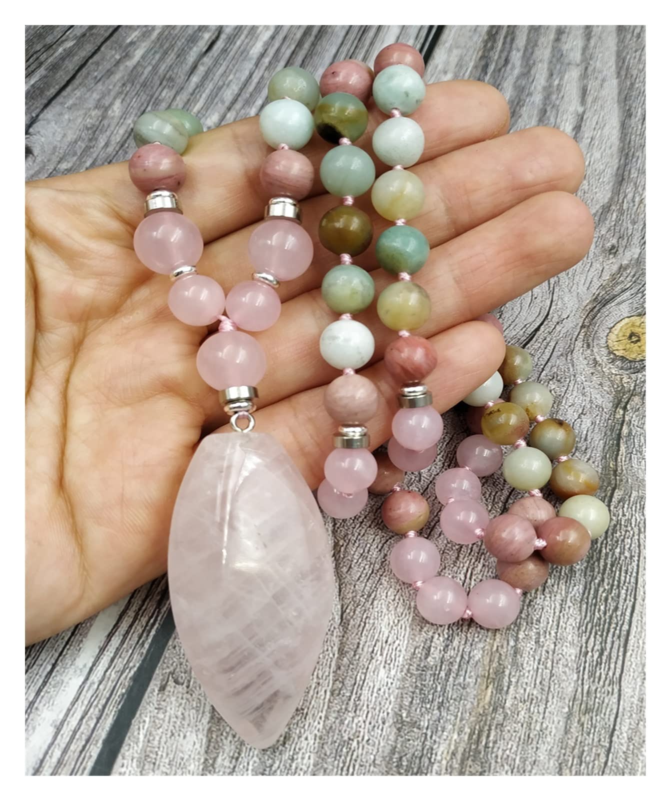 1pc Quarzo Rosa Sospensione Perle Pietra collane Fatte a Mano in Reiki