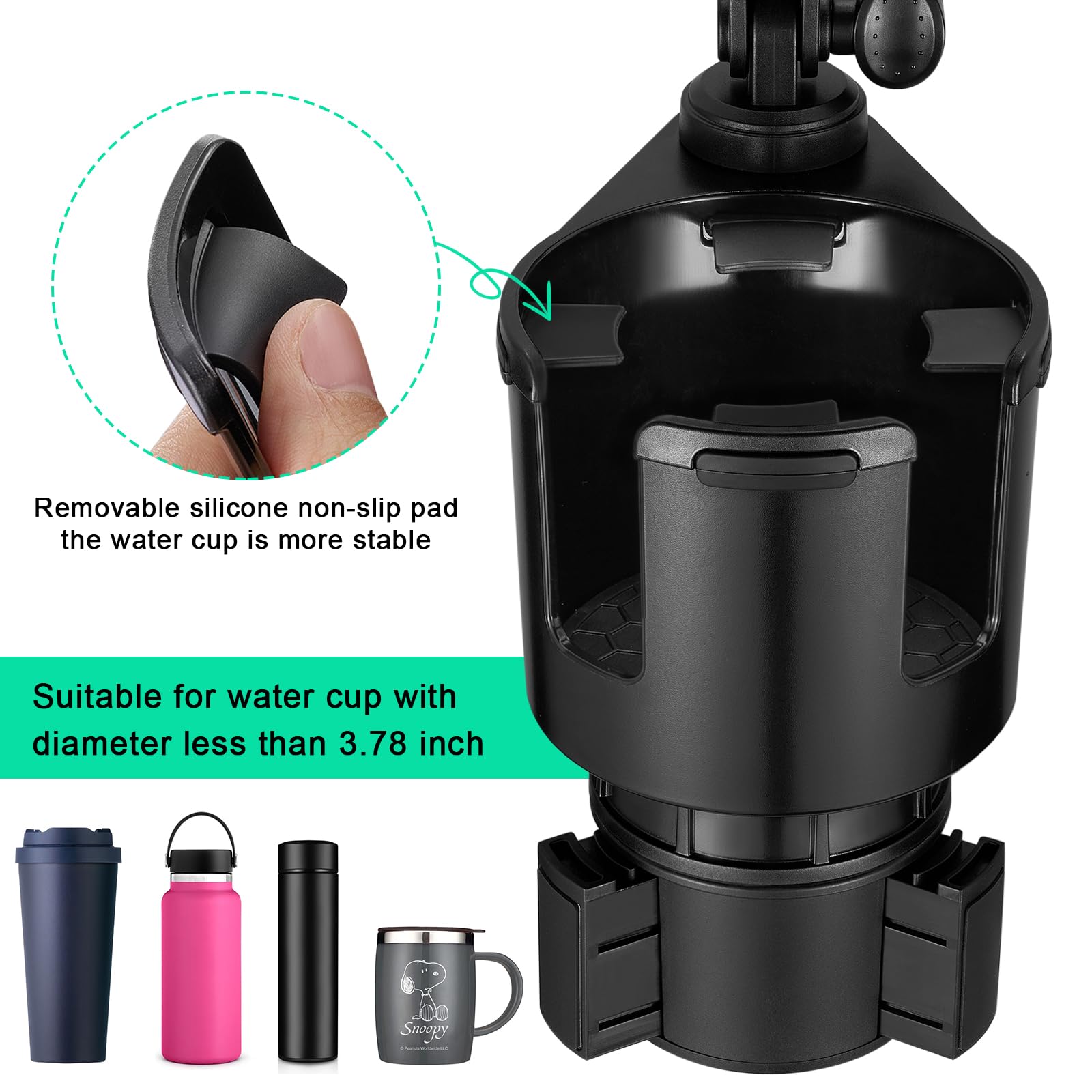 This Hill Car Cup Holder Expander Adjustable Base with Phone Mount 360° Rotation Cup Holder Cell Phone Holder for Car Compatible with iPhone All Smartphones