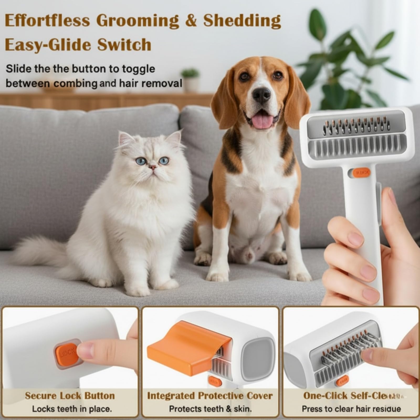 2-in-1 Haustier Selbstentwirrender & Fellpflegekamm, professionelles Enthaarungswerkzeug für Hunde & Katzen, doppelseitiger Entfilzungskamm & Unterwollrechen für langes kurzes Haar, entfernt