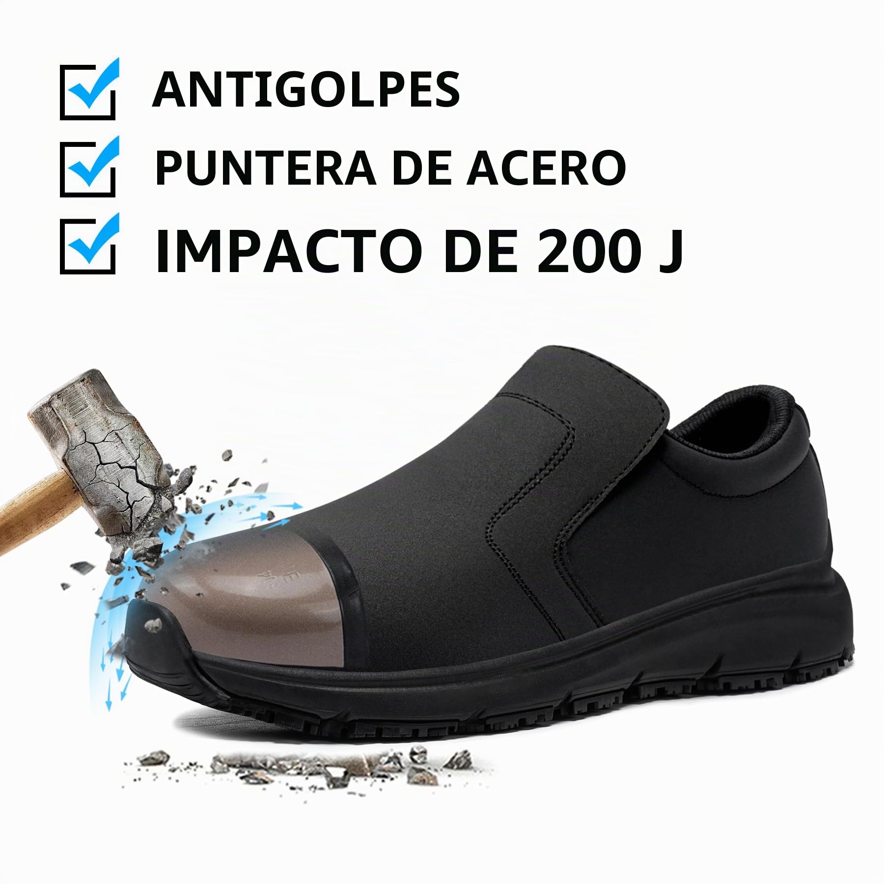 Zapatos de Seguridad Antideslizantes Hombre Mujer Calzado Cocina Calzado de Seguridad Impermeable Zapatillas Antideslizante Trabajo Punteras de Acero Ligeras cómodas Zapatos de Cocina Slip-On